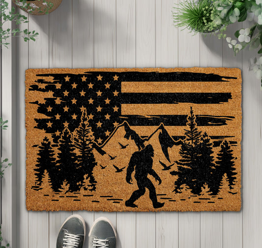 Sasquatch Welcome Mat, Mountain & Forest Design, Mythical Creature Decor