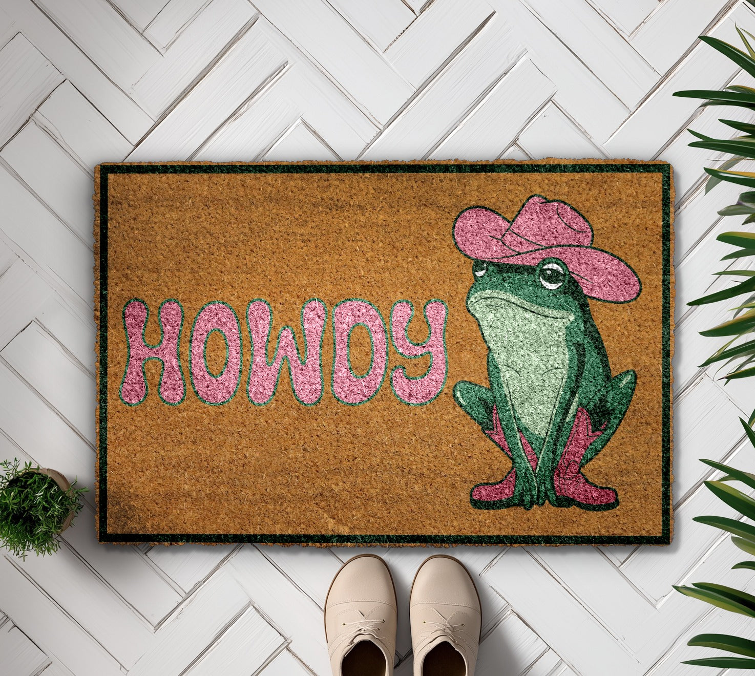 Cowboy Frog Doormat, Cowgirl Welcome Mat - Whimsical Western Toad Rug