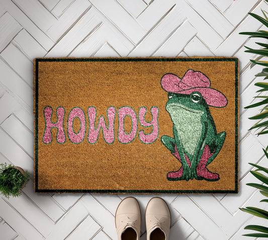 Cowboy Frog Doormat, Cowgirl Welcome Mat - Whimsical Western Toad Rug