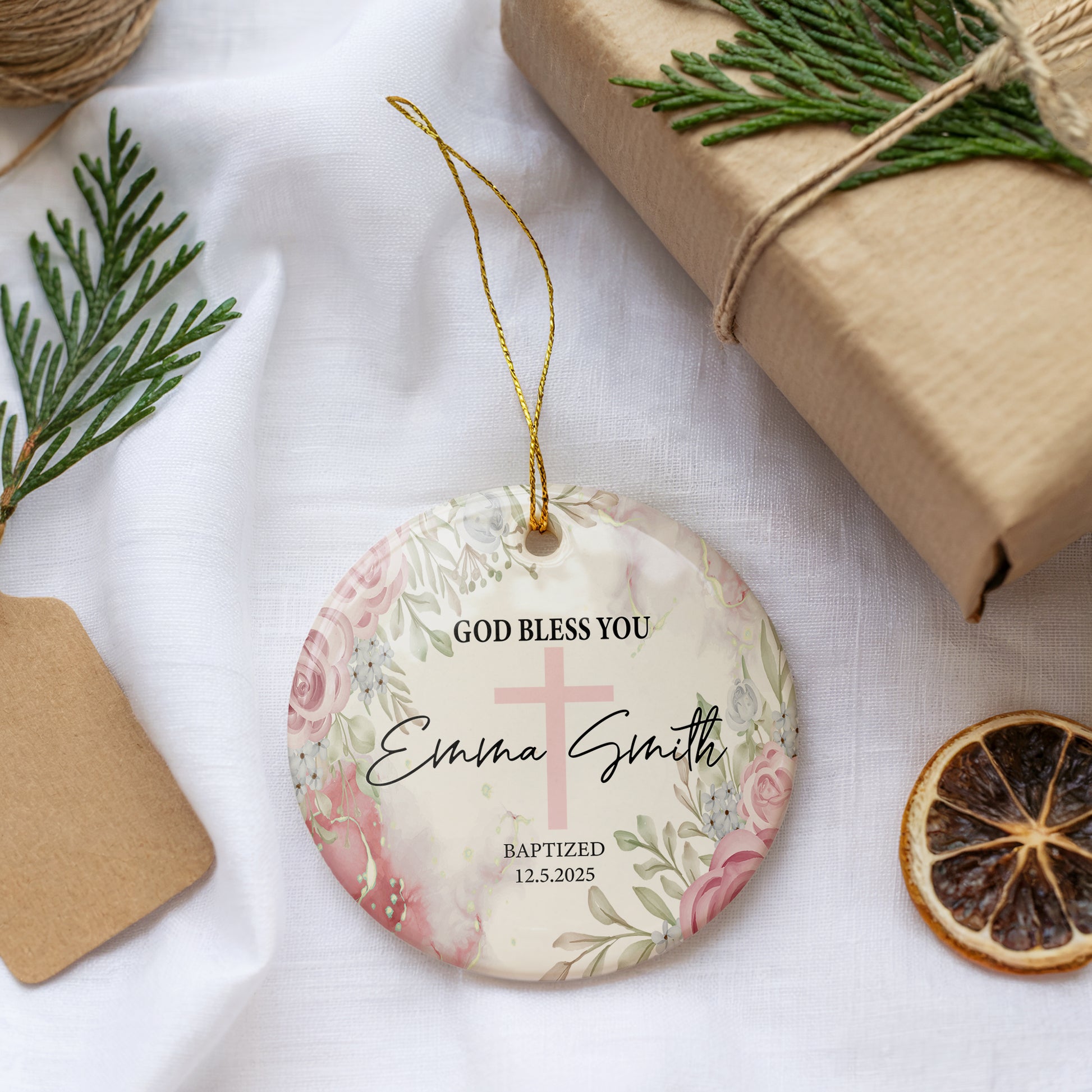 Personalized Baptism Ornament, Blessed Christening Keepsake, First Communion Gift