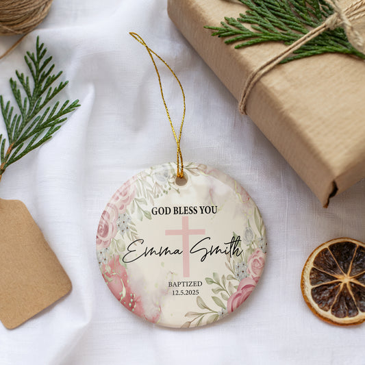 Personalized Baptism Ornament, Blessed Christening Keepsake, First Communion Gift