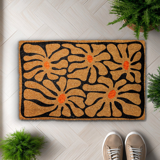 Retro Boho Floral Doormat for Stylish Mid Century Modern Homes