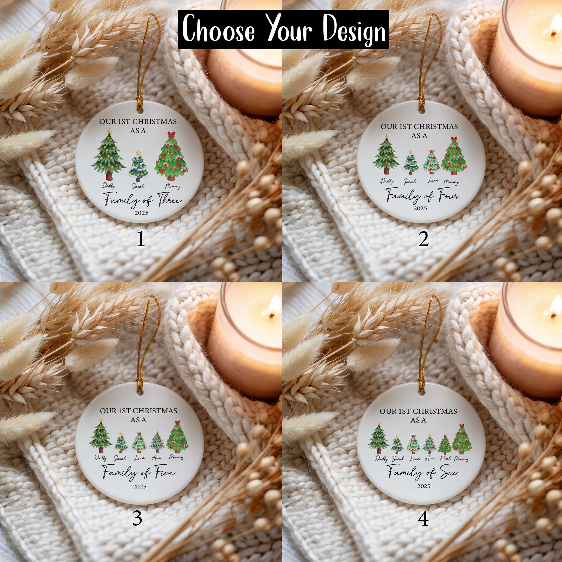 Cute Customizable 2025 Family Ornament, Happy 1st Christmas Together!