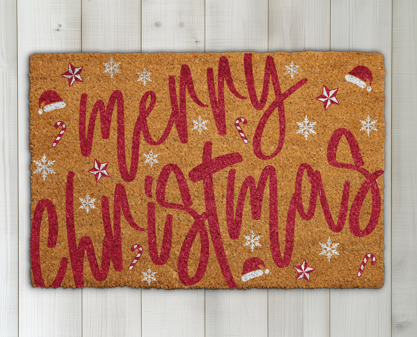 Festive Santa Vibe Doormat, Holiday Welcome Mat, Winter Snowflake Rug