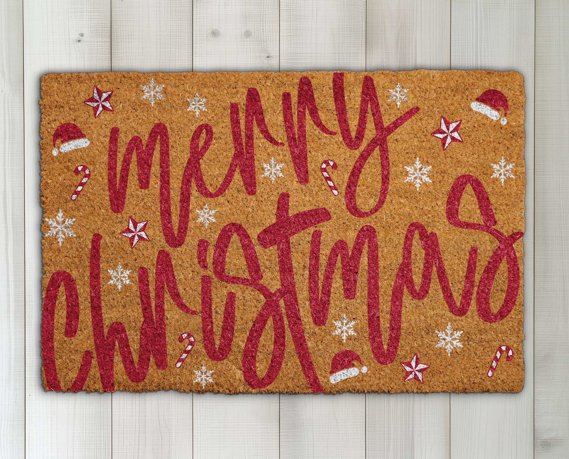 Festive Santa Vibe Doormat, Holiday Welcome Mat, Winter Snowflake Rug