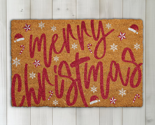 Festive Santa Vibe Doormat, Holiday Welcome Mat, Winter Snowflake Rug