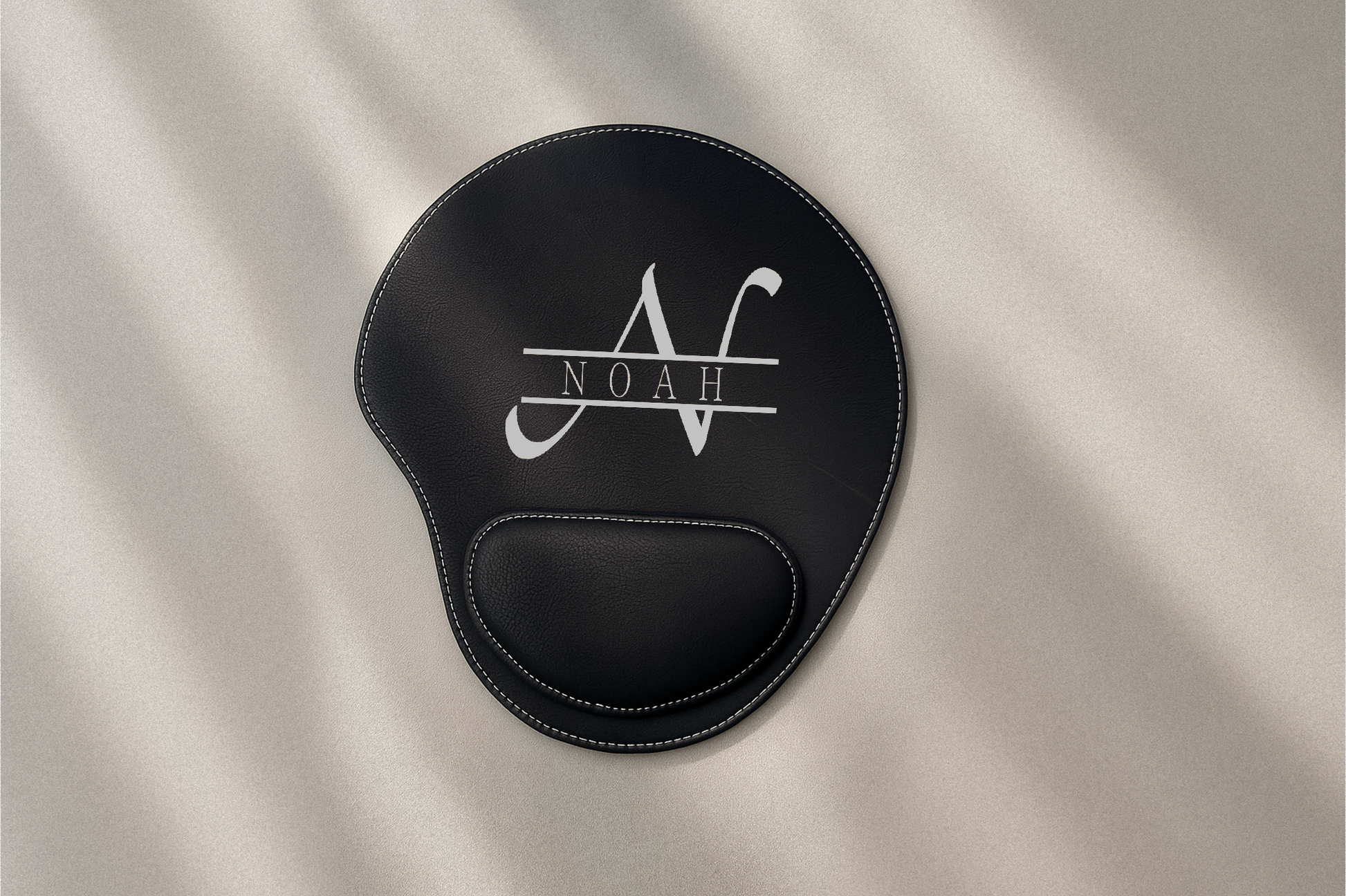 Laser Engraved Custom Name Leather Mouse Pad, Ergonomic Floral Design
