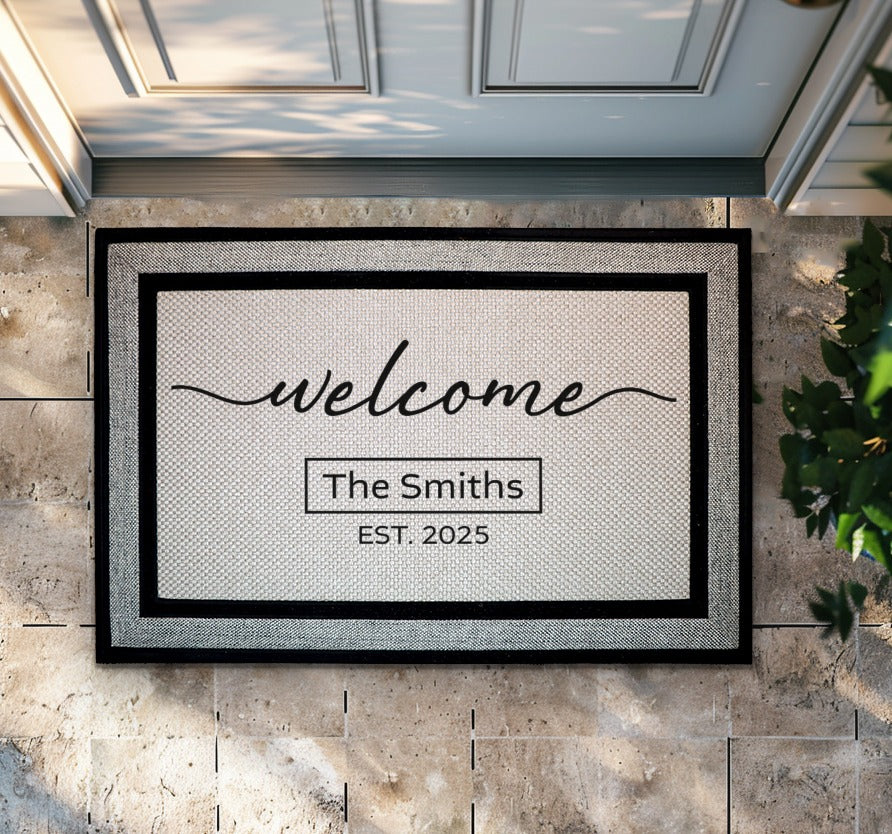 Personalized Floral Doormat, Custom Welcome Mat for Family & Couples