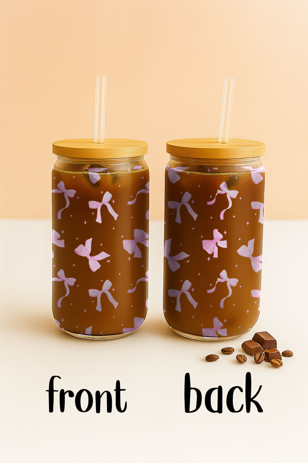 Pink Bow Can Glass Mug, Girly Iced Coffee Cup, Cute Ribbon Smoothie Cup.
