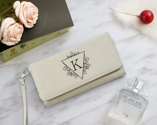 Floral Custom Initial Engraved Wallet, Perfect Gift For Her