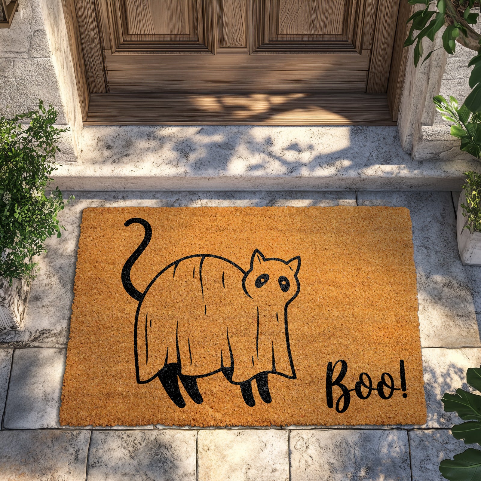 Spooky Cat Doormat, Boo Kitty Welcome Mat for Halloween Fun