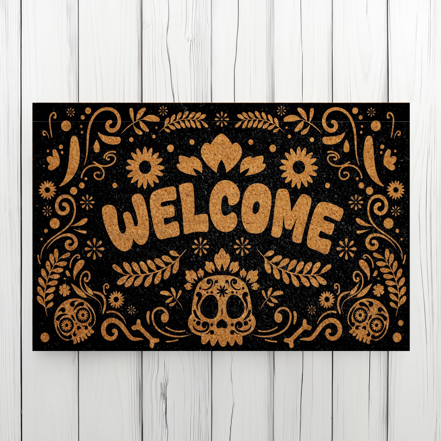 Spooky Season: Sugar Skull Welcome Mat, Mexican Folk Art Doormat