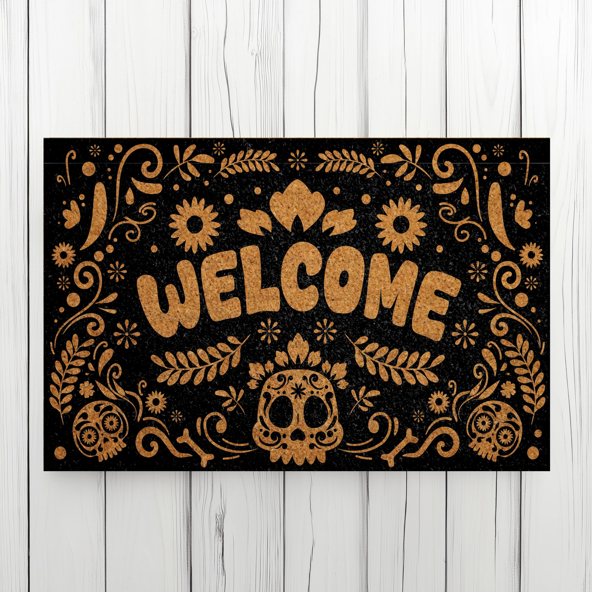 Spooky Season: Sugar Skull Welcome Mat, Mexican Folk Art Doormat