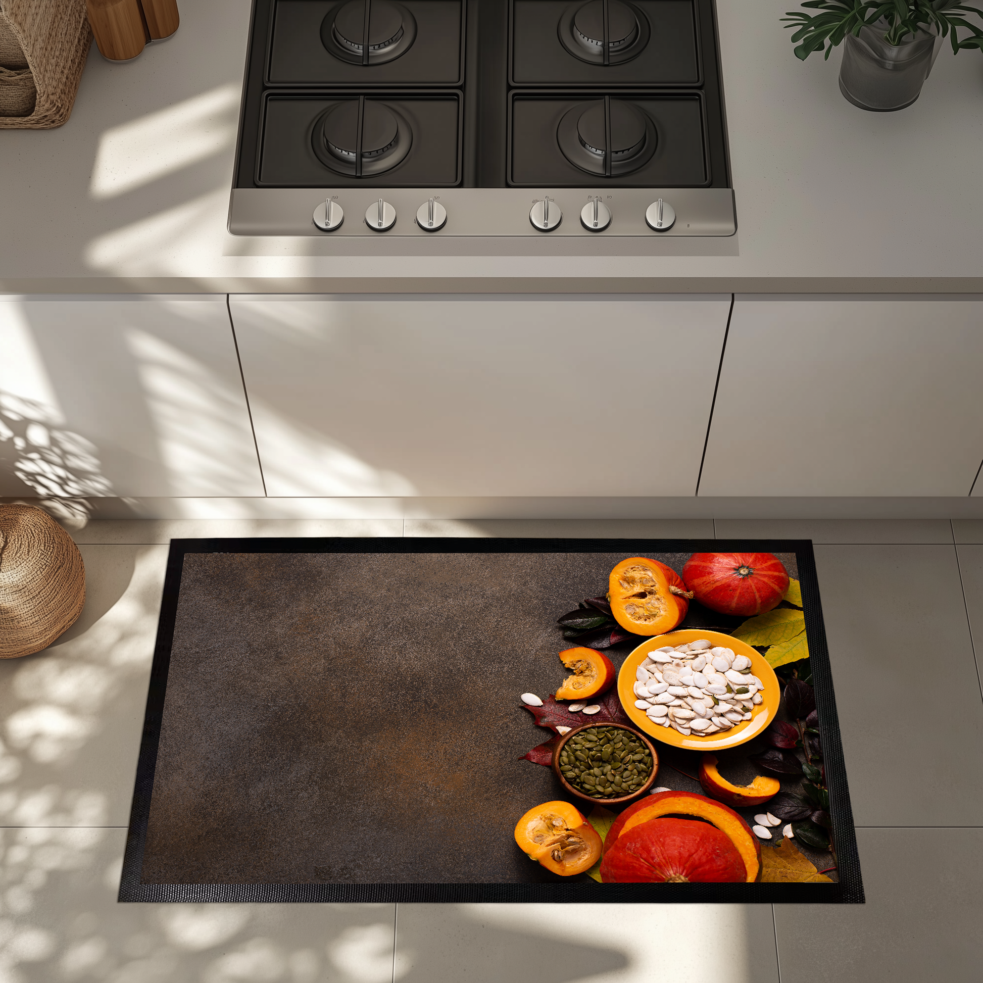 Vibrant Kitchen Mat with Colorful Food Prints, Stylish & Practical