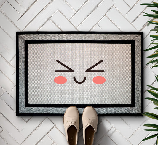 Kawaii Doormat: Smiling Welcome Mat, Emoji Home Decor, Funny Gift