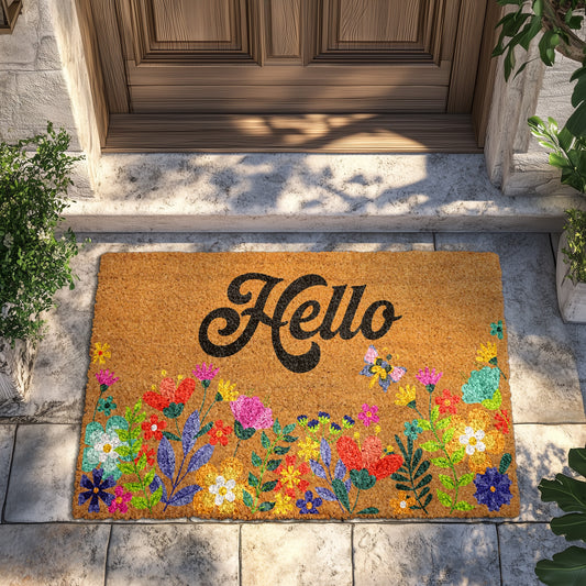 Charming Floral Hello Doormat, Brighten Your Front Porch!