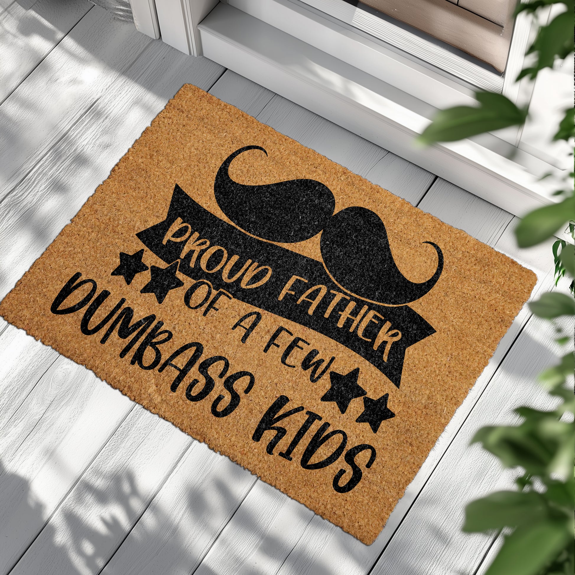 Humorous Dad Welcome Mat, Mustache Theme Coir Mat for Dads!