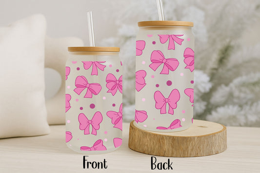 Chic Ribbon Pattern Glass Tumbler, Perfect for Iced Coffee!