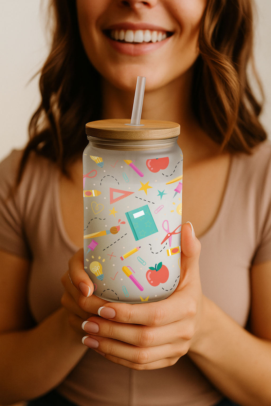 Teacher Appreciation Tumbler, School Girl Theme Glass Tumbler, First Day Gift