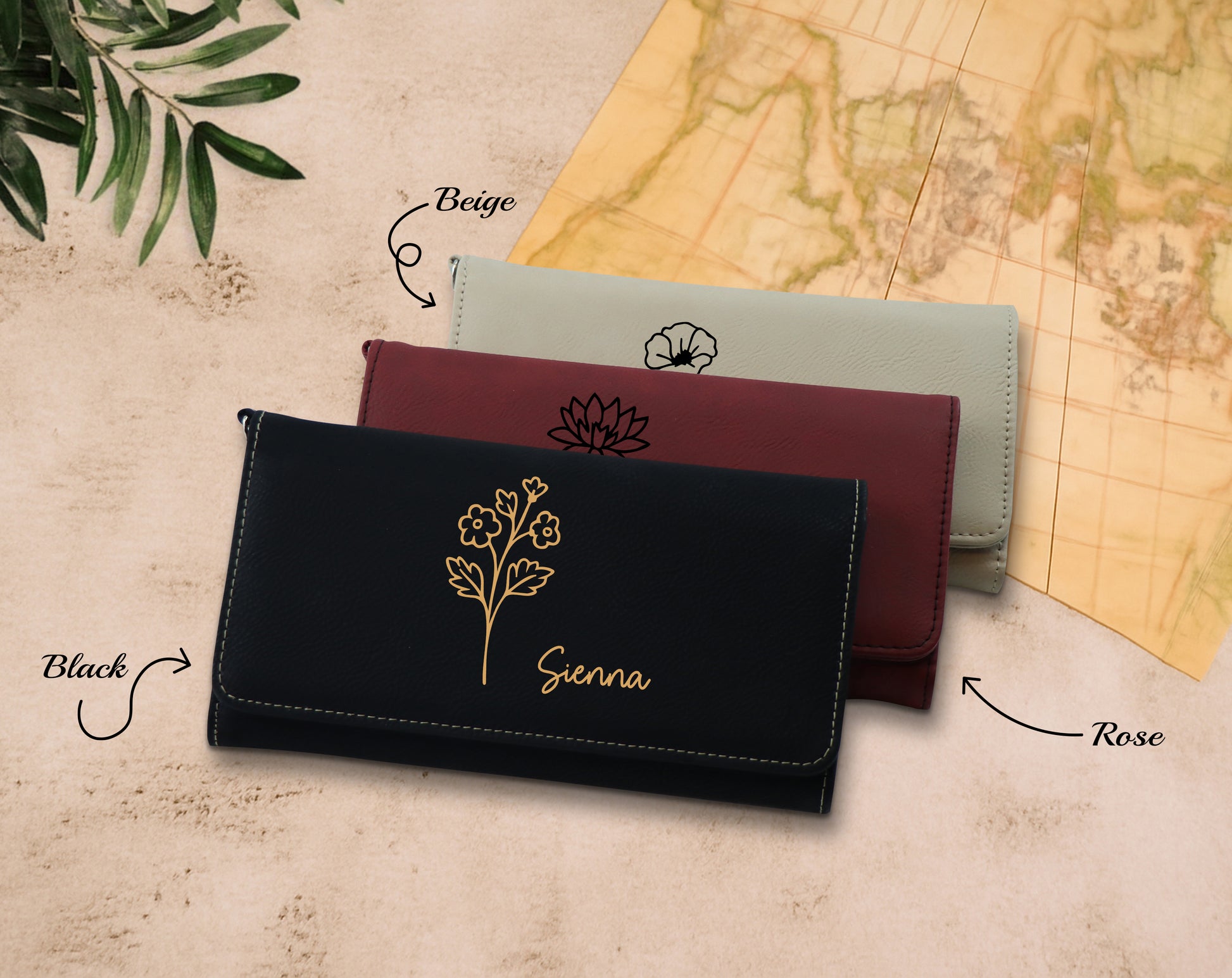 Custom Name Engraved Wallet, Vegan Leather Clutch - Perfect Gift!