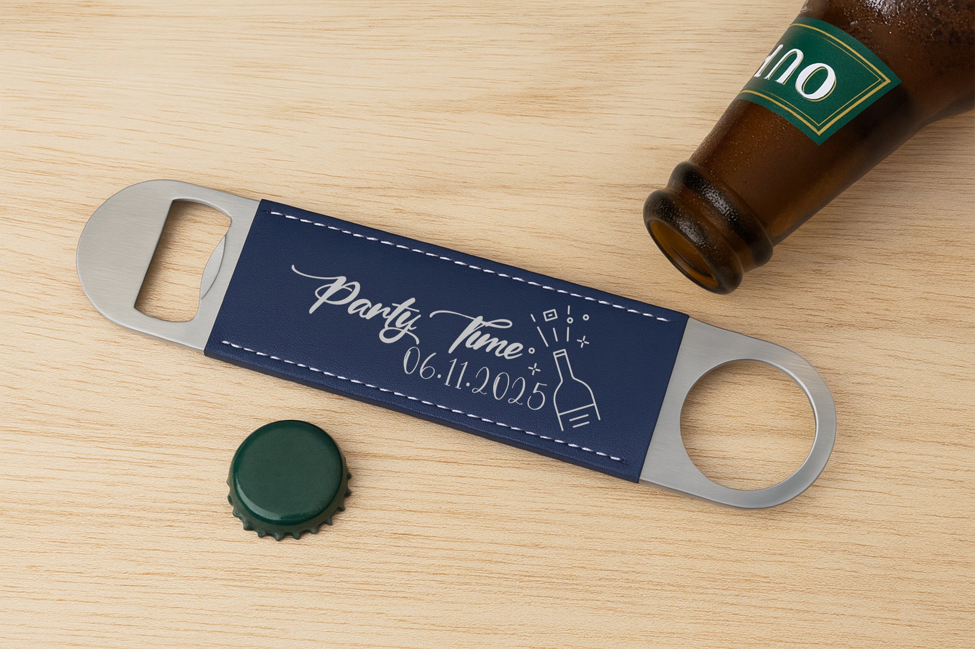 Personalized Leather Beer Opener, Custom Engraved Bar Tool for Wedding