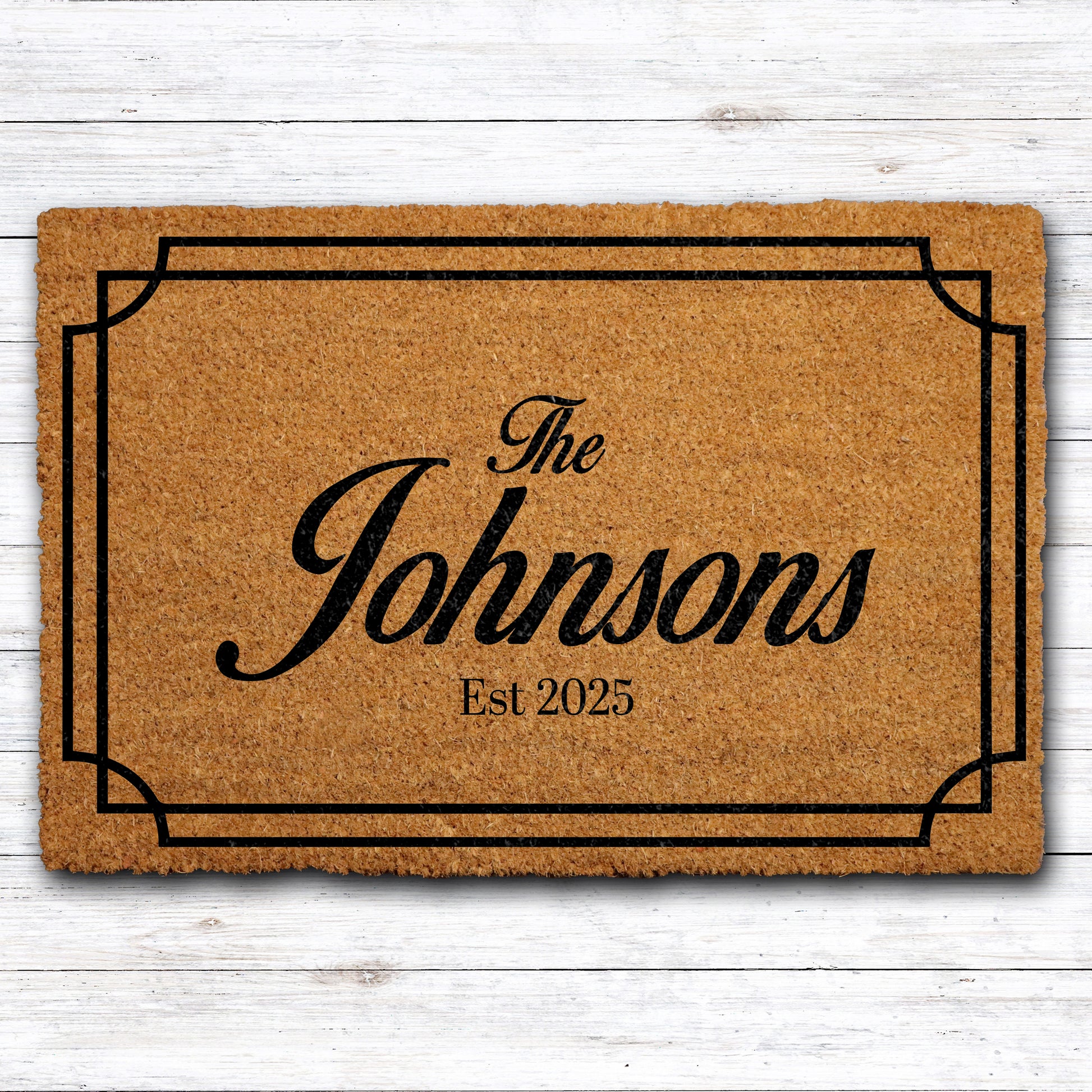 Personalized Last Name & Est Year Welcome Mat, Custom Monogram Decor