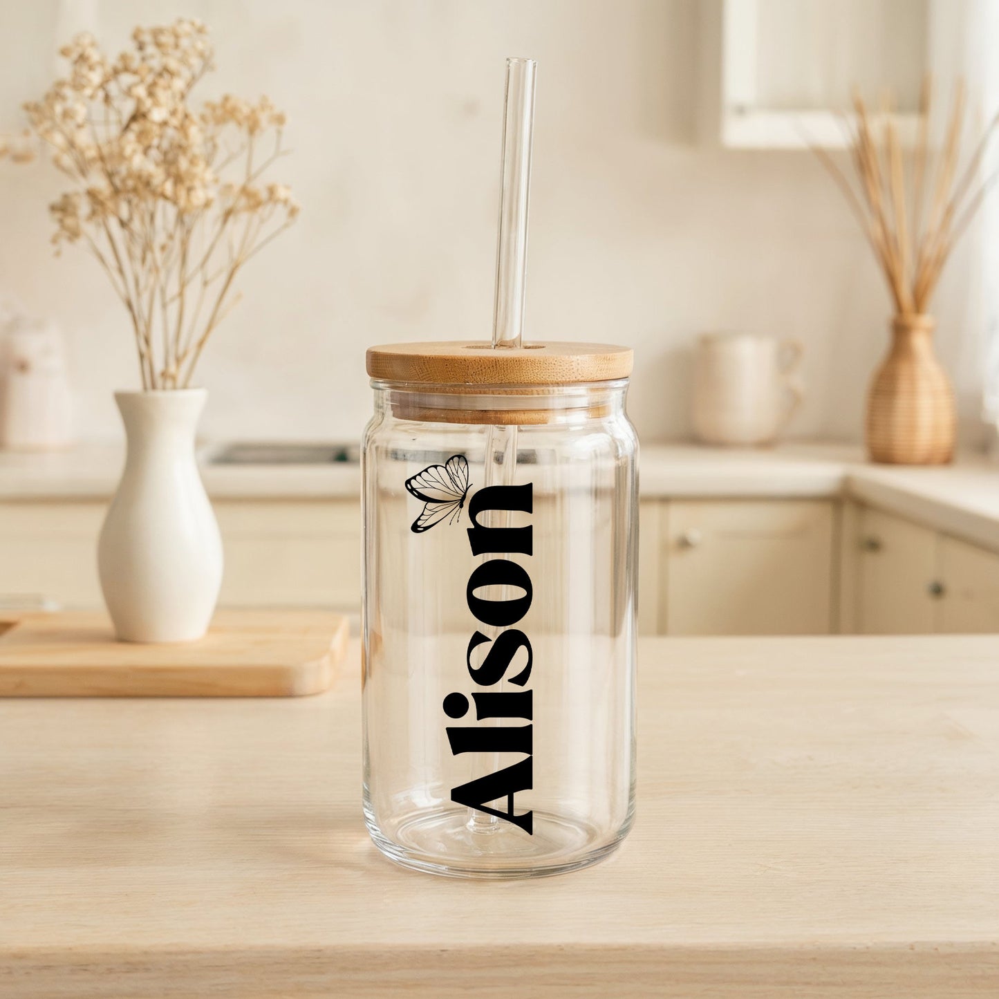 Personalized Butterfly Glass Tumbler, Perfect Mother's Day or Bridal Gift