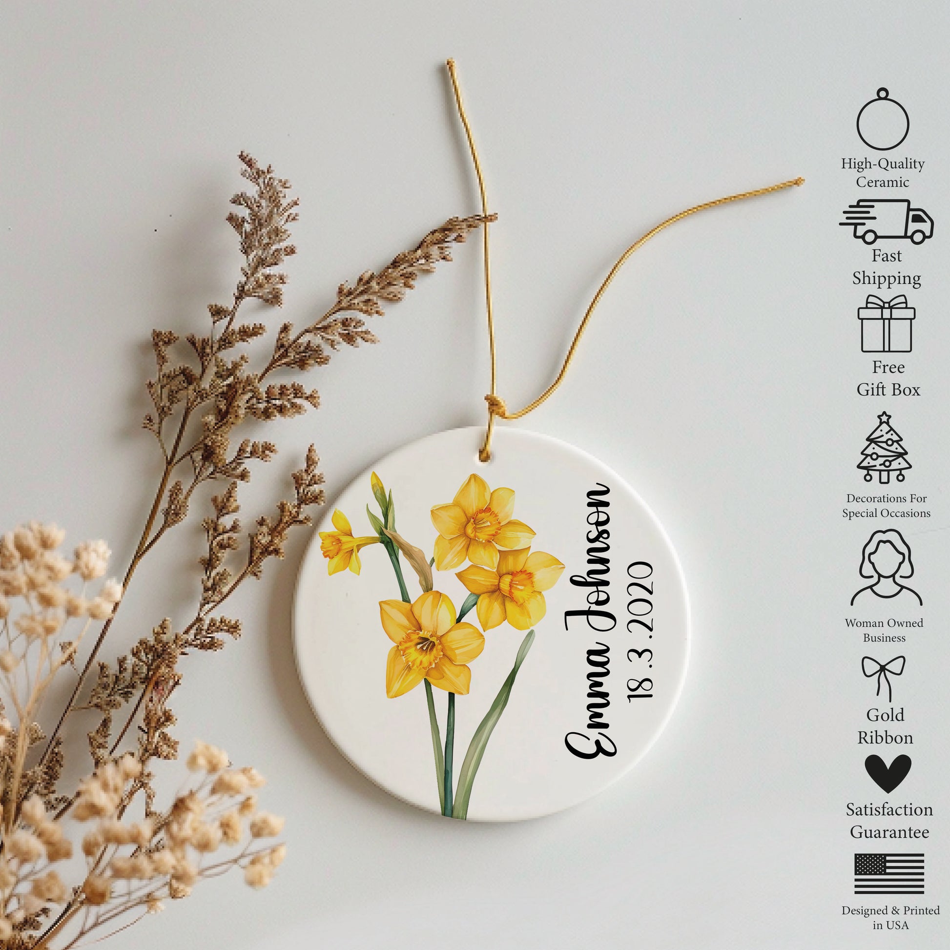 Custom Birth Month Flower Ornament, Personalized Ceramic Keepsake & More