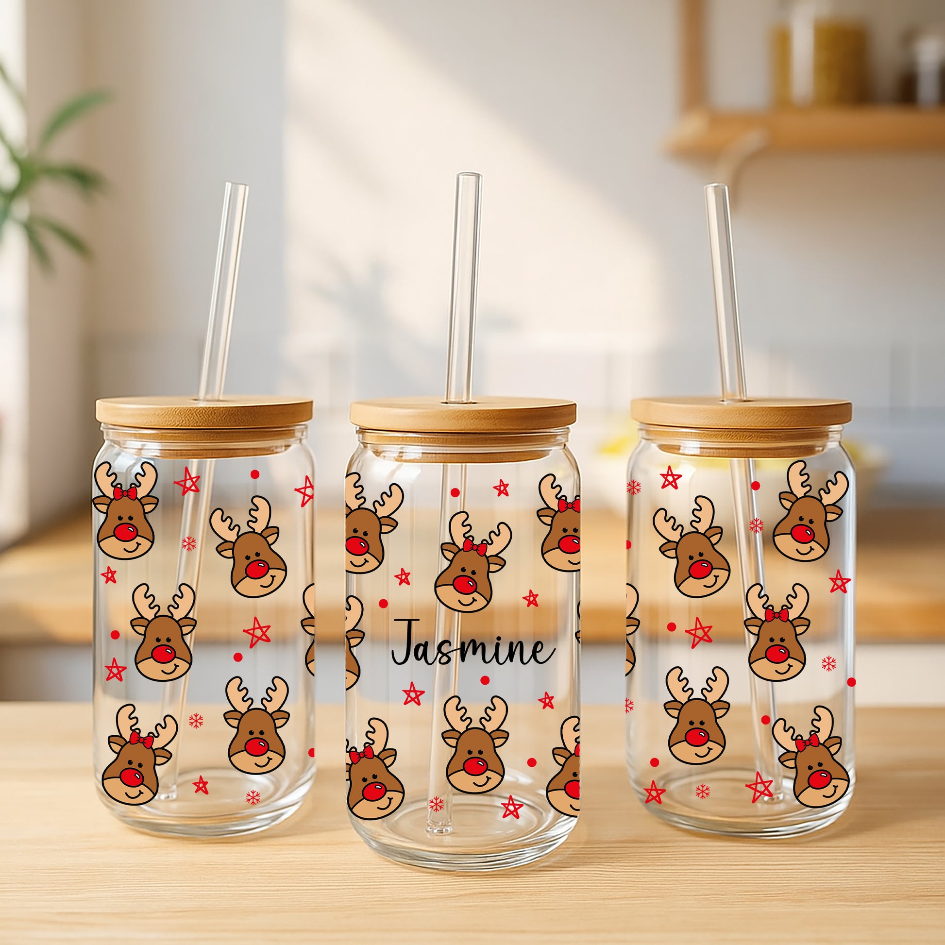 Personalized Reindeer Can Glass: Festive Holiday Drinkware, Christmas Gift
