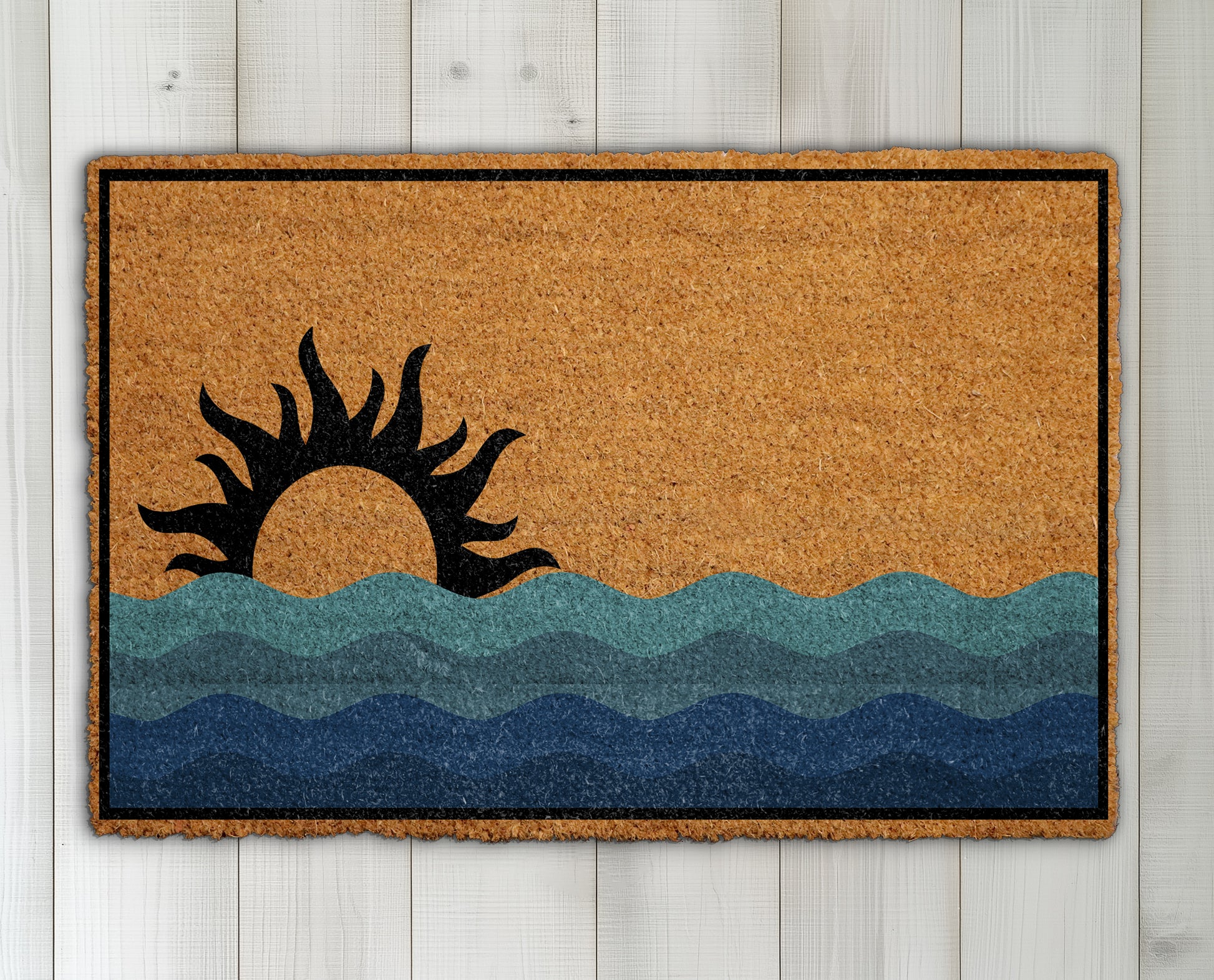 Sunset Ocean Doormat, Coastal Vibes Front Porch, Nautical Welcome Rug