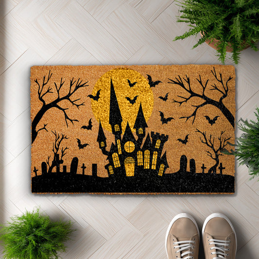 Bats & Graveyard Welcome Mat: Spooky Halloween Decor for Home