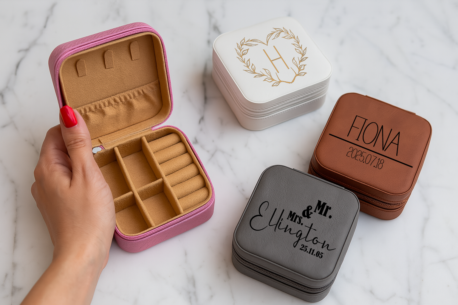 Personalized Vegan Leather Jewelry Box, Engraved Accessory Organizer, Anniversary Gift