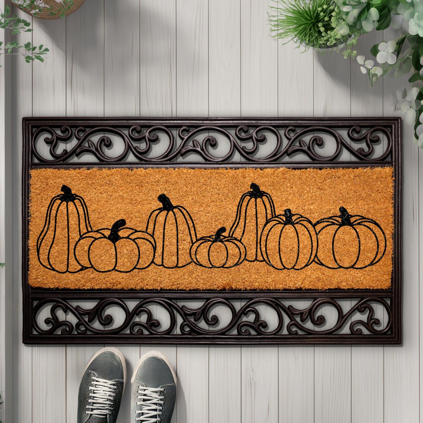 Rustic Pumpkin Design Mat, Interchangeable Autumn Entryway Rug, Welcome Mat