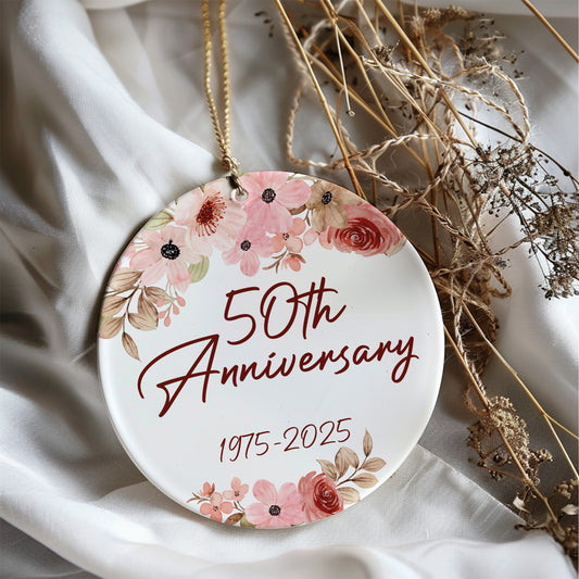 Celebrate Love with a Golden Custom Wedding Ceramic Ornament!