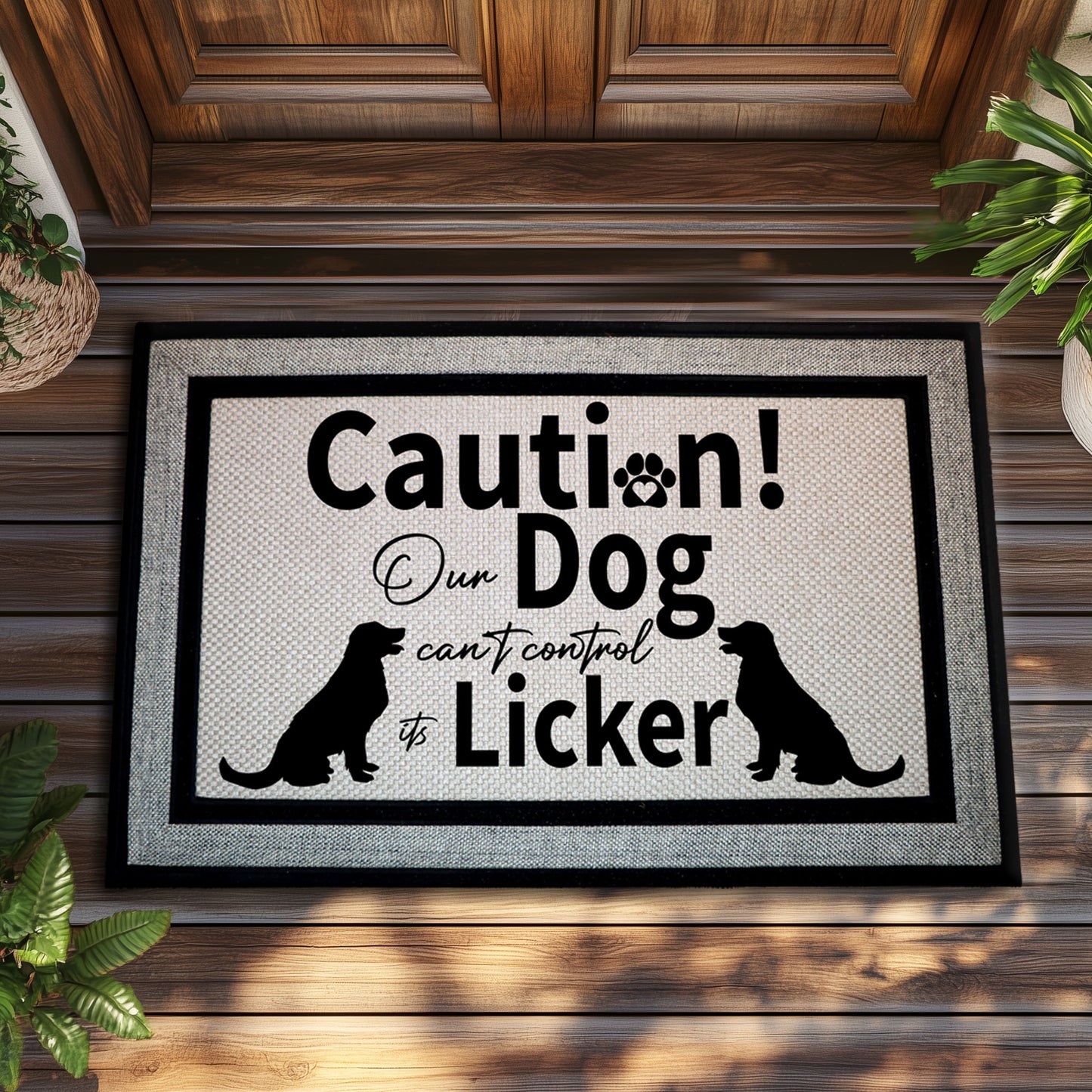 Whimsical Dog Lover Gift: Caution Dog Can't Control Licker Doormat