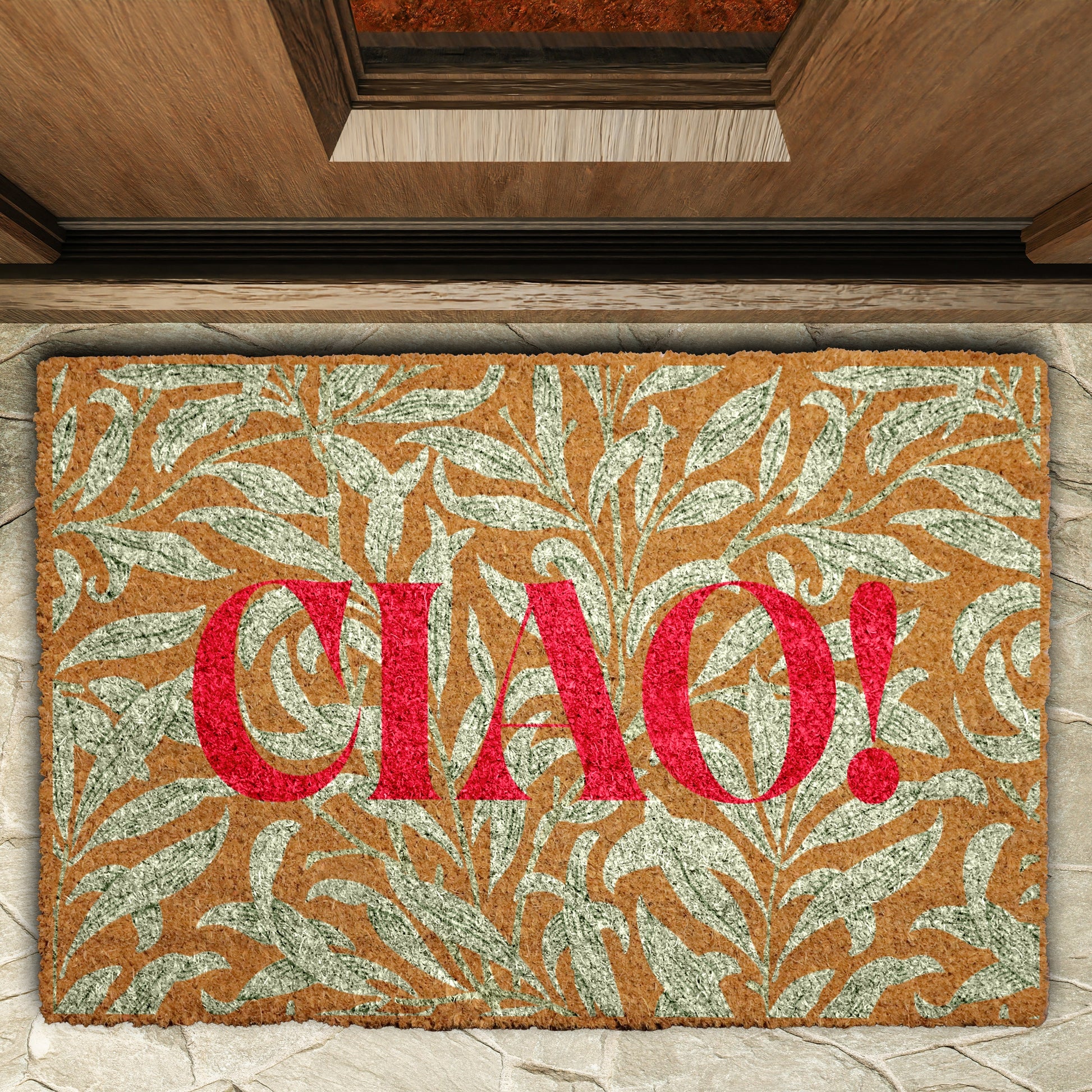 Italian Welcome Mat, Modern Leaf Pattern Hello Doormat, Housewarming Gift