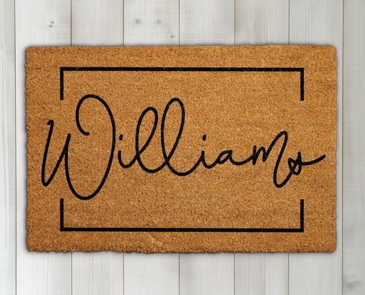 Custom Script Font Doormat: Unique Housewarming Gift for Front Porch