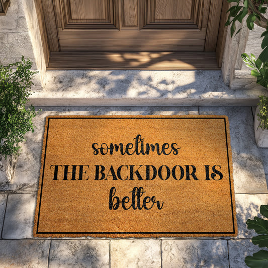 Make Guests Smile with Humorous Backdoor Doormat, Novelty Home Decor