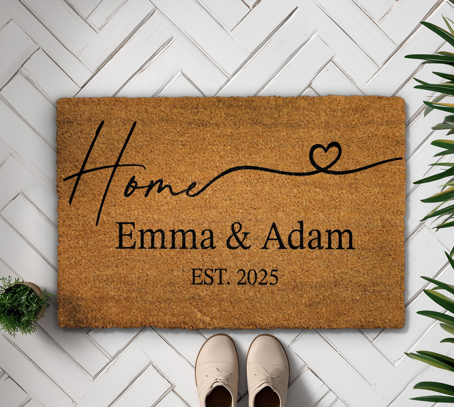 Customized Heart Design Doormat, Personalized Couple Names & Est. Date