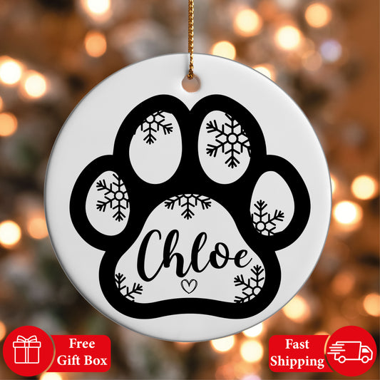 Customize Dog Name Ornament, Paw Print Ceramic, Pet Lovers Gift