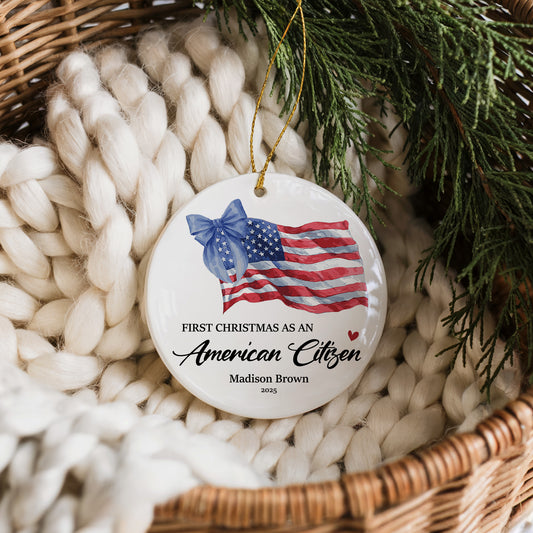 Celebrate First Christmas as American Citizen with USA Flag Ornament
