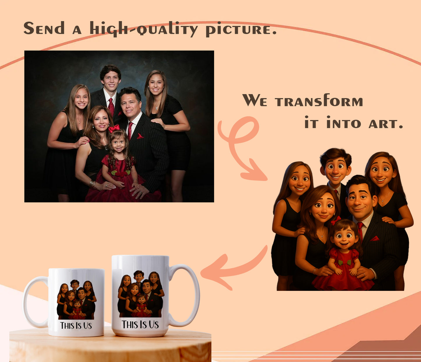 Personalized Cartoon Family Photo Mug, Ideal Gift for Mom, Dad