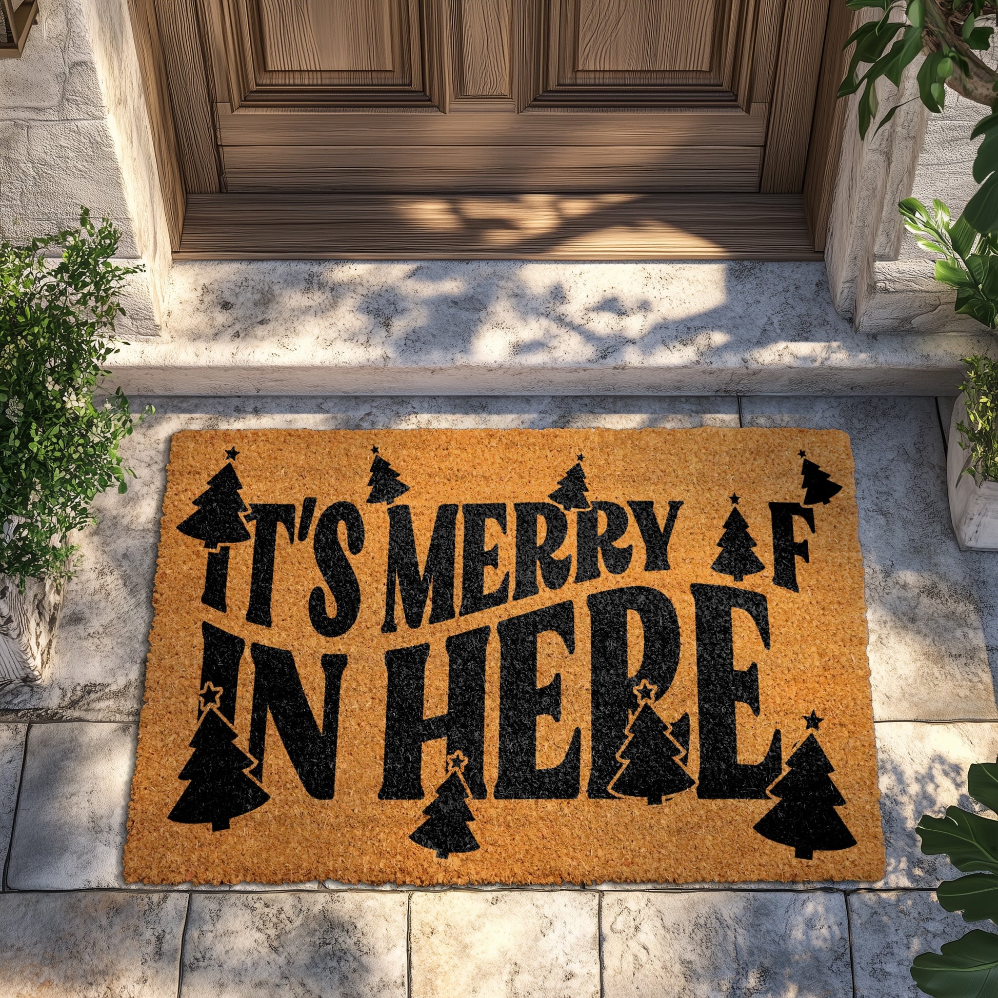 Merry AF Christmas Doormat, Festive Home Decor, Tree Pattern Rug