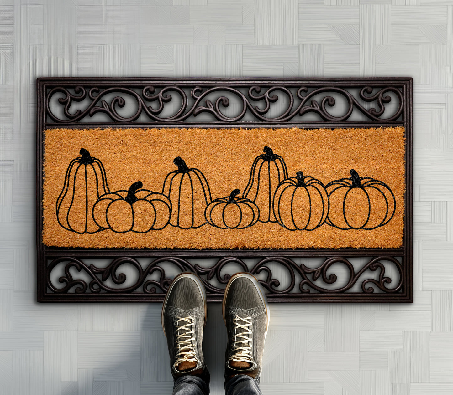 Rustic Pumpkin Design Mat, Interchangeable Autumn Entryway Rug, Welcome Mat