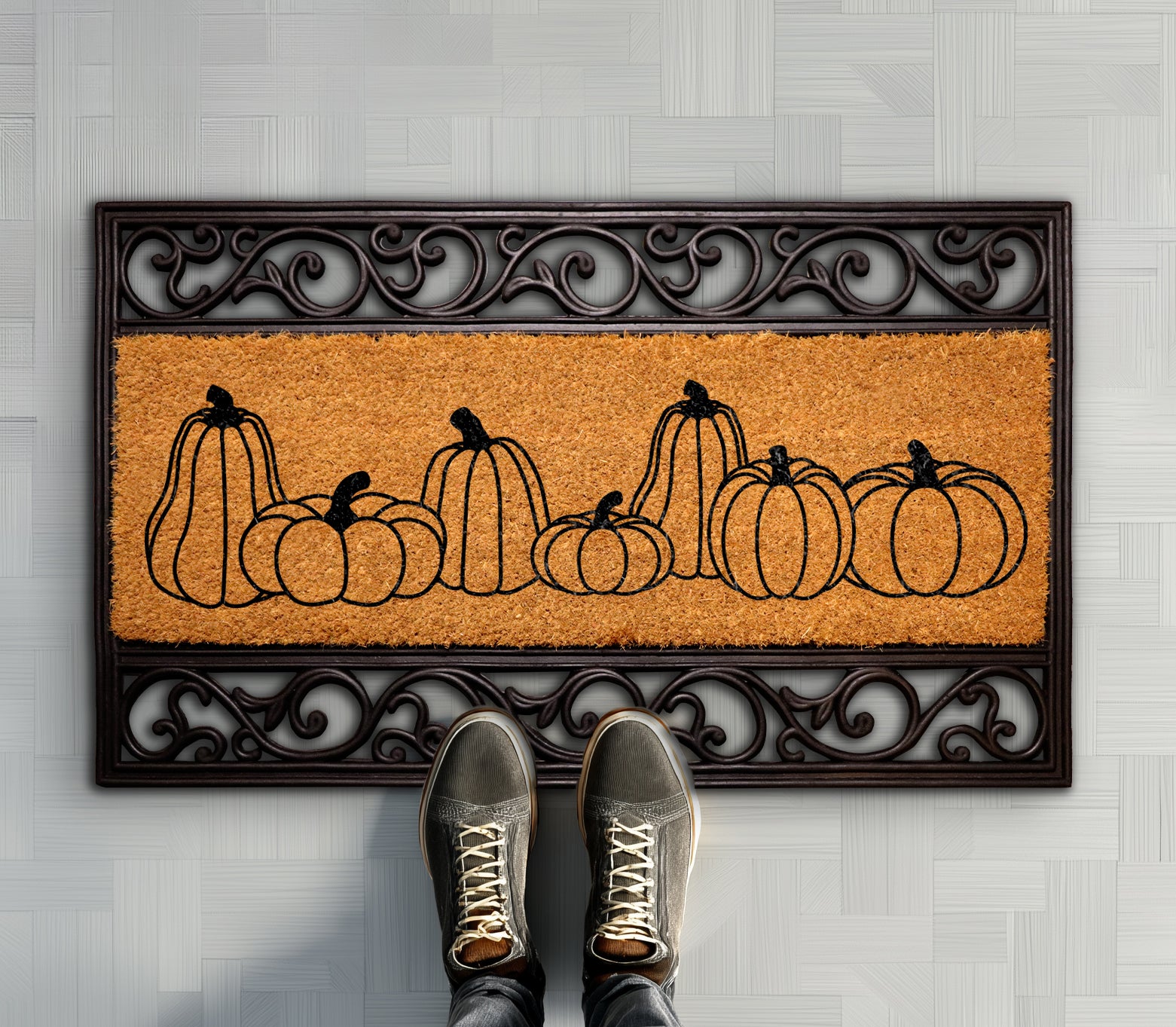 Rustic Pumpkin Design Mat, Interchangeable Autumn Entryway Rug, Welcome Mat