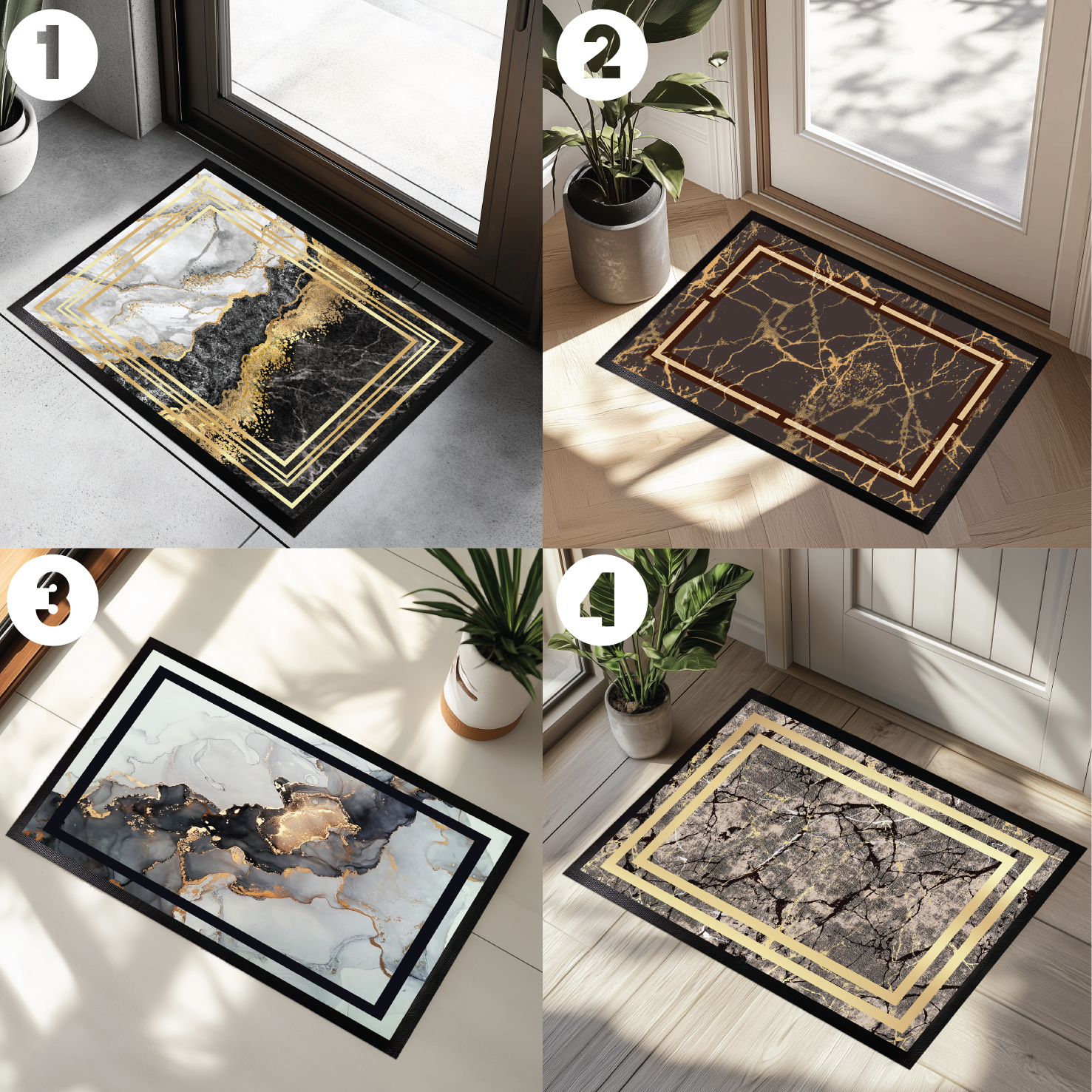 Luxury Marble Print Gold Vein Doormat, Non-Slip Welcome Mat