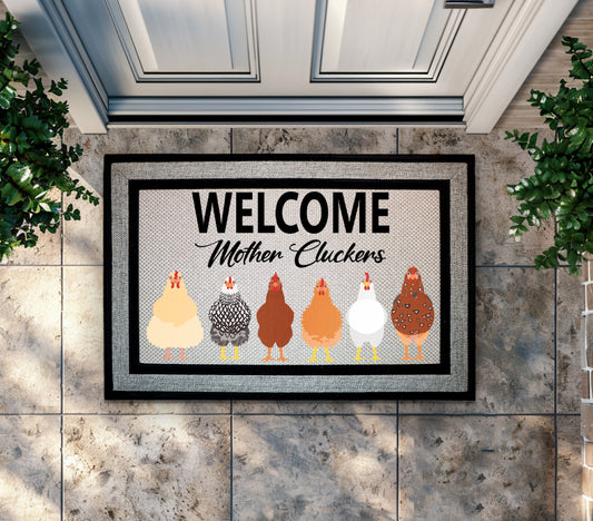 Mother Cluckers Welcome Mat: Rustic Farmhouse Decor for Poultry Lovers
