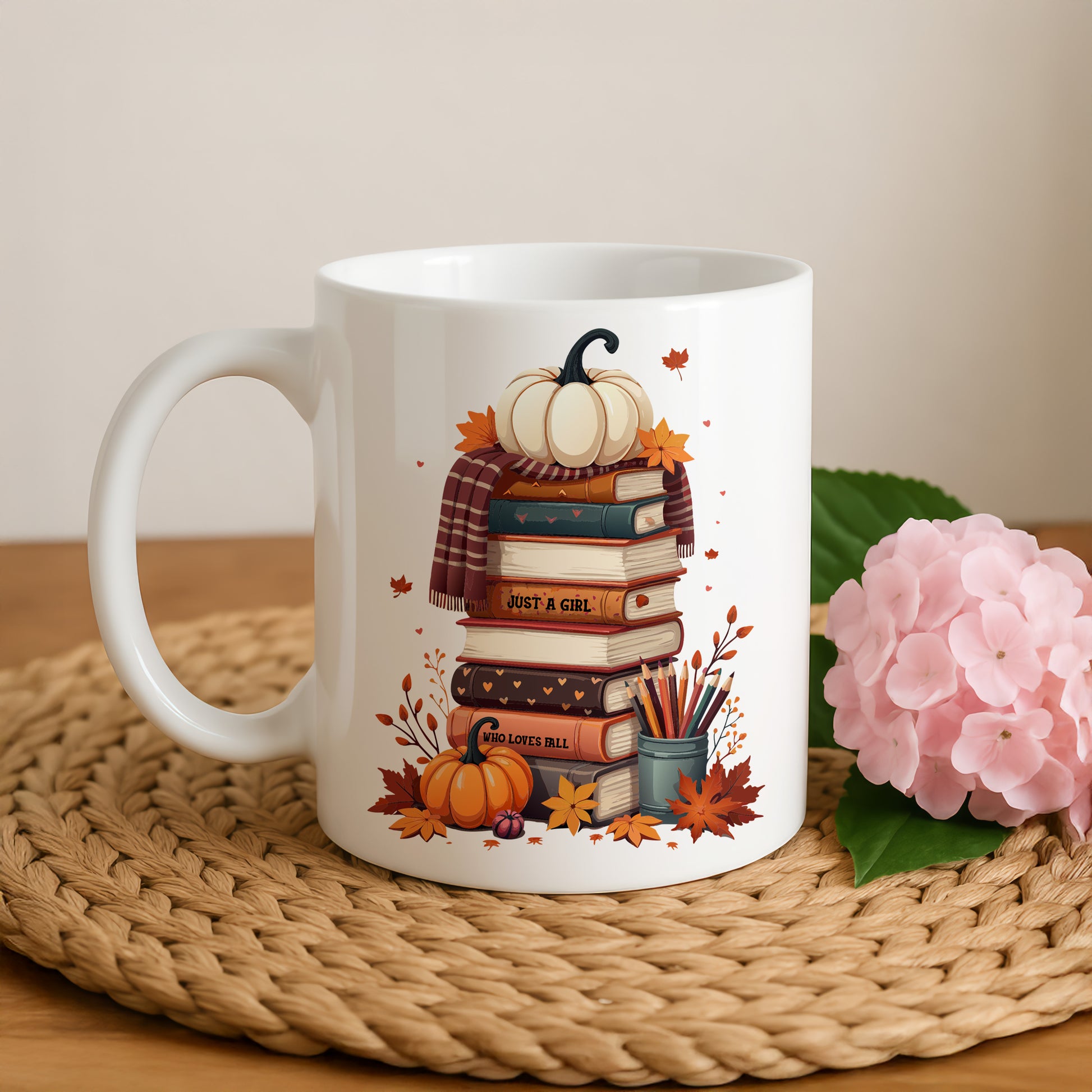 Cozy Fall Theme Mug, Autumn Vibes Gift for Bookworms