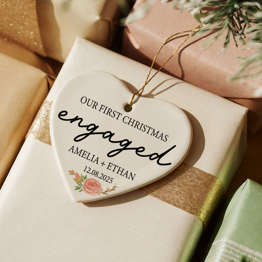 Rose Theme Engaged Ornament, Perfect First Christmas Couple Keepsake