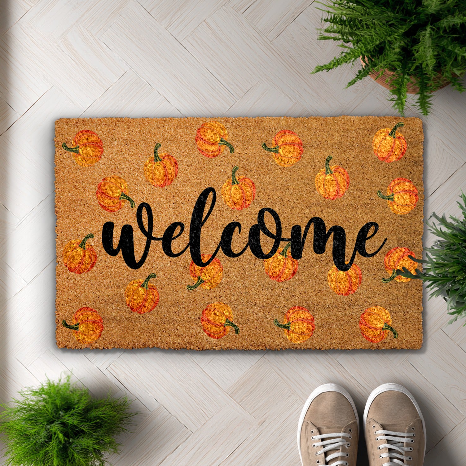 Harvest Welcome Mat: Pumpkin Pattern for Your Autumn Home